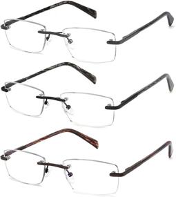 img 4 attached to 👓 JJWELL 3 Pack Blue Light Blocking Reading Glasses for Men - Lightweight Rimless Metal Eyeglasses Readers for Anti Eyestrain, Dryness, Computer Glare, and UV Protection - Spring Hinge Eyeglasses with Pouches