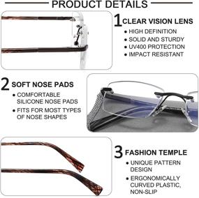 img 1 attached to 👓 JJWELL 3 Pack Blue Light Blocking Reading Glasses for Men - Lightweight Rimless Metal Eyeglasses Readers for Anti Eyestrain, Dryness, Computer Glare, and UV Protection - Spring Hinge Eyeglasses with Pouches