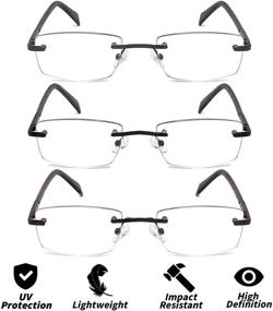 img 3 attached to 👓 JJWELL 3 Pack Blue Light Blocking Reading Glasses for Men - Lightweight Rimless Metal Eyeglasses Readers for Anti Eyestrain, Dryness, Computer Glare, and UV Protection - Spring Hinge Eyeglasses with Pouches