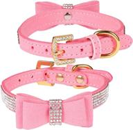 🐶 lovpe crystal velvet leather dog/cat collar with bow-knot tie – rhinestone puppy/kitten collars for small dogs & cats logo