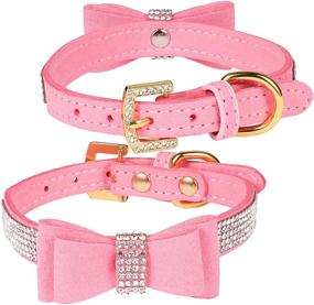 img 4 attached to 🐶 LOVPE Crystal Velvet Leather Dog/Cat Collar with Bow-Knot Tie – Rhinestone Puppy/Kitten Collars for Small Dogs & Cats