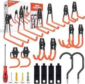 img 4 attached to 19-Pack Garage Hooks - Heavy Duty Steel Tool Hangers for Wall Mount Storage, Anti-Slip Coated Utility Hooks and Hangers for Organizing Garden Tools, Ladders, Bikes, Bulky Items