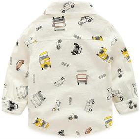 img 3 attached to Abolai Boys' Dinosaur Pattern Woven Shirt | Short Sleeve with One Pocket | Size 4-5 Year (110#) | 2-White