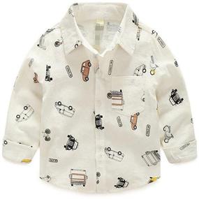 img 4 attached to Abolai Boys' Dinosaur Pattern Woven Shirt | Short Sleeve with One Pocket | Size 4-5 Year (110#) | 2-White