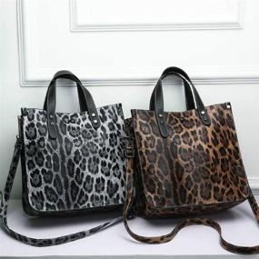 img 3 attached to 👜 2PCS/Set Women's Leopard Animal Print PU Leather Handbag, Lady Shoulder Bags, Tote Purse Messenger Satchel Set (Brown)