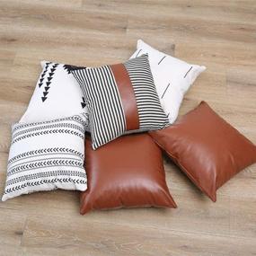 img 3 attached to Set of 6 Kiuree Boho Throw Pillow Cover – Thick Linen Mudcloth Farmhouse Decor with Stripe Faux Leather – 18x18 inch Decorative Couch Sofa Pillow Covers