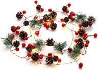 🎄 exquisite christmas string lights: 6.5 ft pinecone bell red berry garland with battery operated fairy lights - perfect for festive decorations, holiday parties, patios, gardens, and new year celebrations! логотип