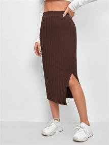 img 1 attached to 👗 SheIn Women's Basic Plain Ribbed Knit Split Stretchy Pencil Bodycon Midi Skirt: Stylish and Versatile Wardrobe Essential