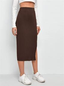 img 2 attached to 👗 SheIn Women's Basic Plain Ribbed Knit Split Stretchy Pencil Bodycon Midi Skirt: Stylish and Versatile Wardrobe Essential