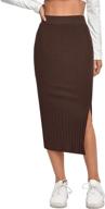 👗 shein women's basic plain ribbed knit split stretchy pencil bodycon midi skirt: stylish and versatile wardrobe essential logo