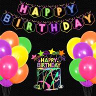 all-in-one glow birthday party decoration set: happy birthday banner, neon cake & cupcake topper, night balloons, favors & supplies – perfect for teenager b-day party! logo