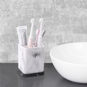 img 3 attached to 🪥 Marble-Effect Countertop Toothbrush Holder: Electric Toothbrush, Toothpaste, Makeup Brush, and Razor Stand with Detachable Tray - Bathroom Organizer by zccz