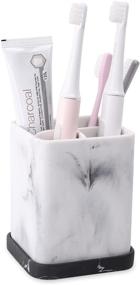 img 4 attached to 🪥 Marble-Effect Countertop Toothbrush Holder: Electric Toothbrush, Toothpaste, Makeup Brush, and Razor Stand with Detachable Tray - Bathroom Organizer by zccz