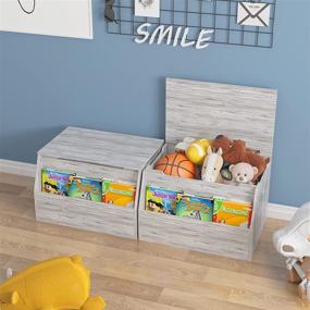 img 1 attached to 🧸 Spacious Grey Kids Toy Box - Safety Hinged Lid, Wooden Chest Cabinet for Playroom Storage, Crafted Entryway Bench