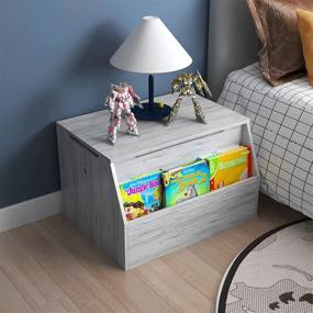 img 2 attached to 🧸 Spacious Grey Kids Toy Box - Safety Hinged Lid, Wooden Chest Cabinet for Playroom Storage, Crafted Entryway Bench