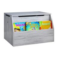 🧸 spacious grey kids toy box - safety hinged lid, wooden chest cabinet for playroom storage, crafted entryway bench логотип