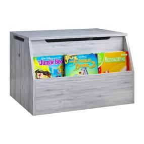 img 4 attached to 🧸 Spacious Grey Kids Toy Box - Safety Hinged Lid, Wooden Chest Cabinet for Playroom Storage, Crafted Entryway Bench