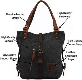 img 1 attached to 🎒 Hanalilly Convertible Backpack Purse: Genuine Leather and Canvas Handbag Shoulder Bag Tote - Stylish & Versatile Women's Casual Fashion School Bag