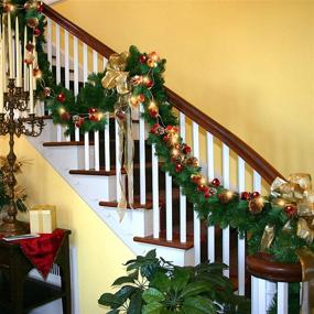 img 2 attached to 🎄 10ft Christmas Garland with 30 LED Lights - Red Berry Pinecone Fairy Lights Garland for Home, Holiday Party, Farmhouse Christmas Decorations - Tree Lights