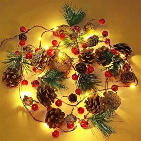 img 4 attached to 🎄 10ft Christmas Garland with 30 LED Lights - Red Berry Pinecone Fairy Lights Garland for Home, Holiday Party, Farmhouse Christmas Decorations - Tree Lights