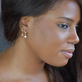 img 3 attached to ⭐ 18K Gold Vermeil Huggie Hoop Earrings with CZ North Star Dangle Charm