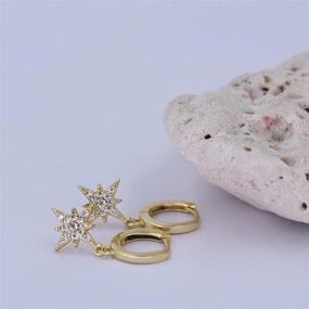 img 1 attached to ⭐ 18K Gold Vermeil Huggie Hoop Earrings with CZ North Star Dangle Charm