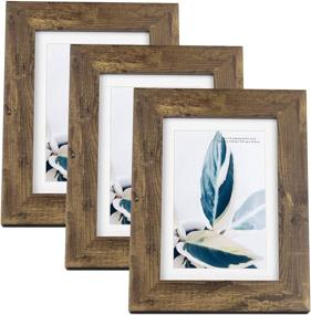 img 4 attached to 📸 Rustic Wooden Picture Frame with Mat – Wall/Tabletop Mount, Yellow and Brown, 5x7 inches – Pack of 3