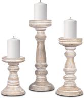 rustic mango wood pillar candle holders - set of 3 whitewashed candle holders for cozy home décor logo