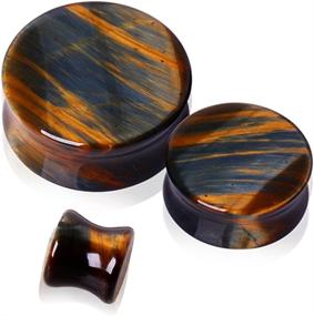 img 1 attached to 🔵 Natural Blue Tiger Eye Stone Double Flare Saddle Plug Ear Lobe Plugs