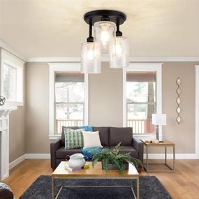 img 1 attached to 🏡 DLLT Farmhouse Ceiling Light Fixture - Semi Flush Mount, Clear Glass Chandelier with 3-Light for Dining Room, Hallway, Kitchen, Bedroom, Entryway - E26 Base, Black