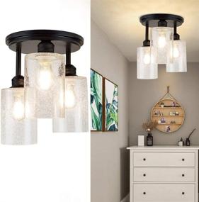 img 2 attached to 🏡 DLLT Farmhouse Ceiling Light Fixture - Semi Flush Mount, Clear Glass Chandelier with 3-Light for Dining Room, Hallway, Kitchen, Bedroom, Entryway - E26 Base, Black