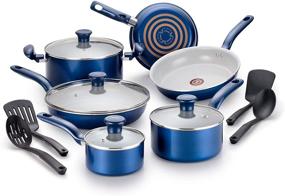 img 4 attached to 🔵 T-fal G918SE64 Initiatives Ceramic Thermo-Spot Heat Indicator Toxic-Free Cookware Set, 14-Piece, Blue, Dishwasher & Oven Safe