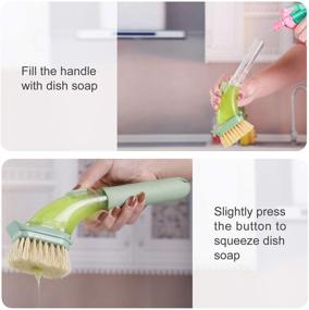 img 3 attached to SICBANNA Soap Dispensing Dish Brush with Handle - Kitchen Washing Brush for Pot Pan Sink Cleaning, Includes 2 Natural Sisal Brush Heads and 2 Sponge Refills