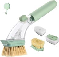 sicbanna soap dispensing dish brush with handle - kitchen washing brush for pot pan sink cleaning, includes 2 natural sisal brush heads and 2 sponge refills logo