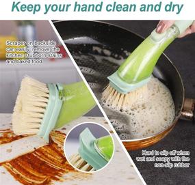 img 2 attached to SICBANNA Soap Dispensing Dish Brush with Handle - Kitchen Washing Brush for Pot Pan Sink Cleaning, Includes 2 Natural Sisal Brush Heads and 2 Sponge Refills