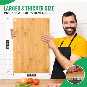 img 3 attached to 🔪 Extra Large Bamboo Cutting Board for Kitchen | Heavy-Duty Wood Cutting Board with Juice Groove | 100% Organic Bamboo | Pre-Oiled | 18x12 Inches