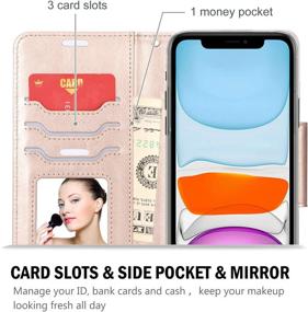 img 2 attached to Pink ProCase iPhone 11 Wallet Case for Women: Stylish Flip Folio Kickstand PU Leather Case with Card Holder Wristlet Hand Strap - 2019 Release