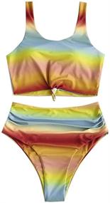 img 4 attached to ZAFUL Tie Dye Knot Swimwear Ruched High Waisted Tankini Rainbow Bikini