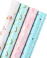 🎁 colorful and fun flamingo, mermaid, polka dot, and brushstroke wrapping paper set - perfect for birthdays, holidays, and baby showers - 4 rolls - 30" x 120" per roll! logo