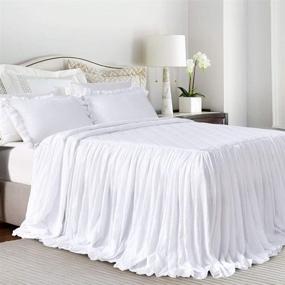 img 4 attached to 👑 Queen's House White Ruffle Skirt Bedspread Set: Shabby Farmhouse Style, Lightweight, 3 Piece Queen Size