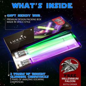 img 2 attached to 🔦 Star Wars LED Lightsaber Chopsticks Set [2 PAIR – GREEN AND PURPLE] with Multi-function, Bottle Opener, and Gift-Ready Postcard