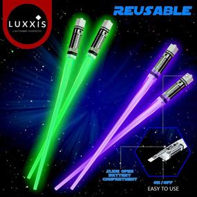 img 1 attached to 🔦 Star Wars LED Lightsaber Chopsticks Set [2 PAIR – GREEN AND PURPLE] with Multi-function, Bottle Opener, and Gift-Ready Postcard