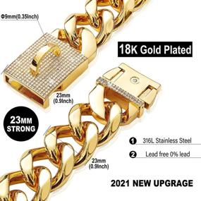 img 3 attached to 🔗 Premium 18k Gold Chain Dog Collars with CZ Diamond Lock, Customized Durable 1/2&#34; Wide Stainless Steel Cuban Link Necklace for Pitbull Rottweiler Large Medium Small Puppies Dogs, 12&#34;-24&#34;