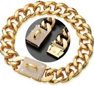 🔗 premium 18k gold chain dog collars with cz diamond lock, customized durable 1/2&#34; wide stainless steel cuban link necklace for pitbull rottweiler large medium small puppies dogs, 12&#34;-24&#34; logo