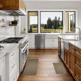 img 3 attached to 🏡 Набор ковриков для кухни UpNUpCo Brown Moroccan Trellis - не скользящие коврики в стиле фермхаус для кухни - 30"x18" + 47"x18