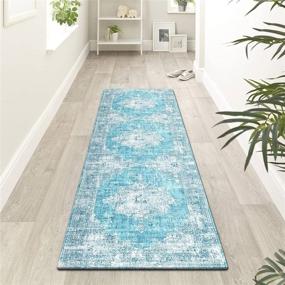 img 4 attached to 🏞️ Turquoise Vintage Bohemian Distressed Area Rug Runner - 2'6"x9' - Perfect for Hallway, Kitchen, Living Room, Bedroom!