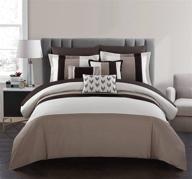 🛏️ queen size beige color block ruffled bag bedding-decorative pillows, shams included - chic home eyelet 10 piece comforter set logo