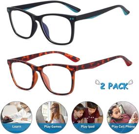 img 2 attached to 👓 STORYCOAST Kids Blue Light Blocking Glasses: TR90 Square Frame, 2 Pack of Matte Black and Leopard Frames for Boys and Girls – Anti-Eyestrain Eyeglasses for Computer Gaming