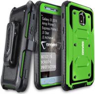 📱 covrware aegis series case for samsung galaxy j3 2018/j3 v 3rd/express prime 3/achieve/j3 star/orbit/amp prime 3 - heavy duty armor case with built-in screen protector and belt clip holster - green logo