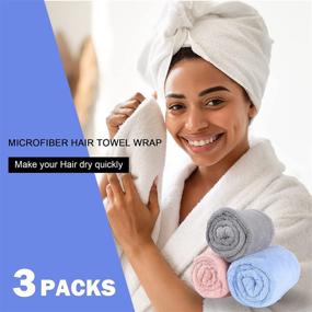 img 3 attached to Pack of 3 Microfiber Hair Towel Wraps for Women - Quick Drying Hair Turban, Anti-Frizz Towels for Curly, Long & Thick Hair - Ultra Absorbent